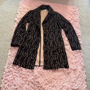 CAbi Black and Tan Patterned Trench Coat